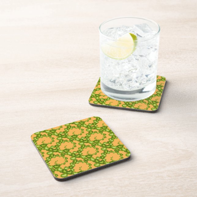 Heart Swirls,Green-Orange-COASTER SET Coaster (Right Side)