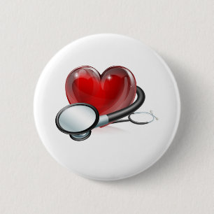 Heart symbol and stethoscope 6 cm round badge