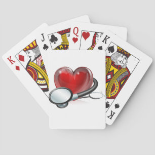 Heart symbol and stethoscope playing cards