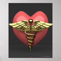 Heart symbol with medical symbol (caduceus)