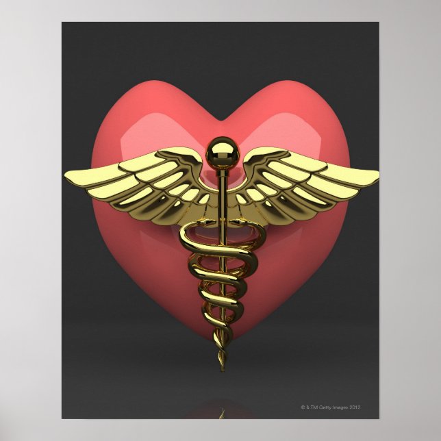 Heart symbol with medical symbol (caduceus) poster (Front)