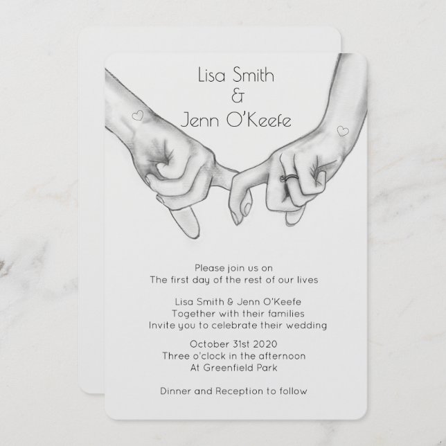 Heart Tattoo Hand Drawing Wedding Invitation (Front/Back)