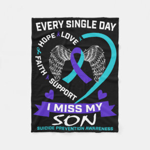 Heart Teal Purple I Miss My Son Suicide Awareness  Fleece Blanket
