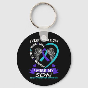 Heart Teal Purple I Miss My Son Suicide Awareness  Key Ring