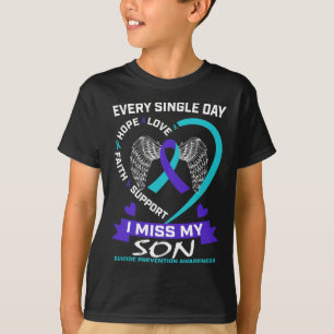 Heart Teal Purple I Miss My Son Suicide Awareness  T-Shirt