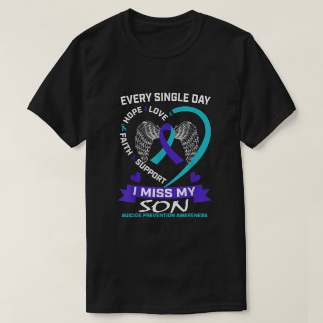 Heart Teal Purple I Miss My Son Suicide Awareness  T-Shirt (Design Front)