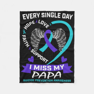 Heart Teal Purple I Miss Papa Suicide Awareness Pr Fleece Blanket