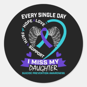 Heart Teal Purple Miss Daughter Suicide Awareness  Classic Round Sticker