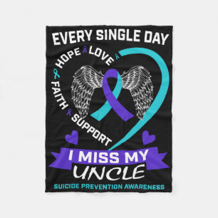 Heart Teal Purple Miss My Uncle Suicide Awareness  Fleece Blanket