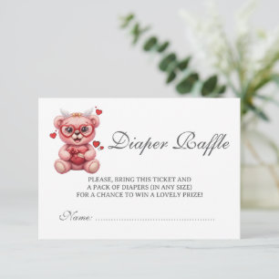 Heart Teddy Bear Pink Baby Shower Diaper Raffle Enclosure Card
