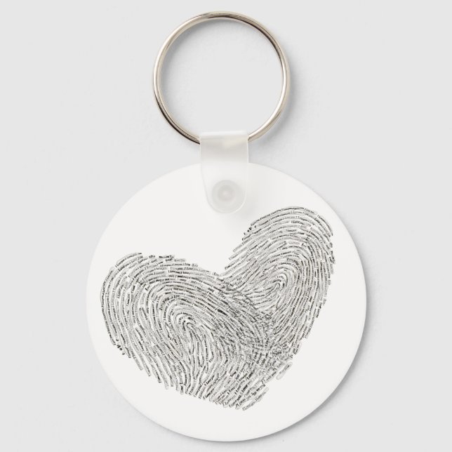 Heart text design in thumbprint seal key ring (Front)