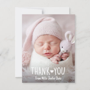 Heart thank you card, baby photo thank you card