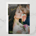 Heart Thank You Gold Calligraphy 2 Photo<br><div class="desc">Your wedding day was perfect, and your guests were a big part of that. What better way to say "thanks" than with a card adorned with a heart-adorned real gold foil 'thank you?' This beautiful holiday thank you card is the perfect way to show your appreciation to friends, family, or...</div>