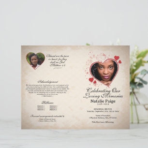 Heart themed beige grunge funeral template program