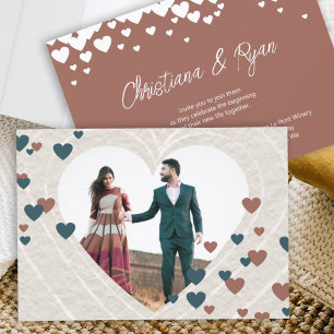 Heart Themed Wedding, Romantic Rust Copper Teal Invitation