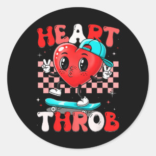 Heart Throb Retro Groovy Valentine Men Boy Kid Tod Classic Round Sticker