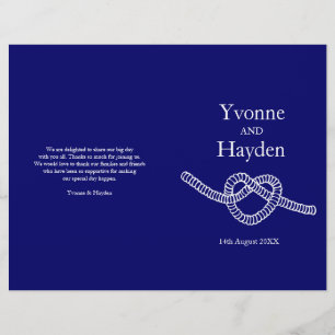 Heart tie the knot dark blue wedding programs