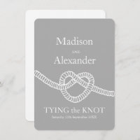 Heart tie the knot wedding grey white invitation