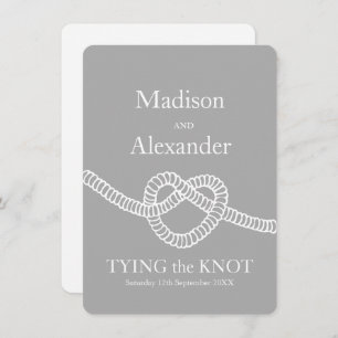 Heart tie the knot wedding grey white invitation