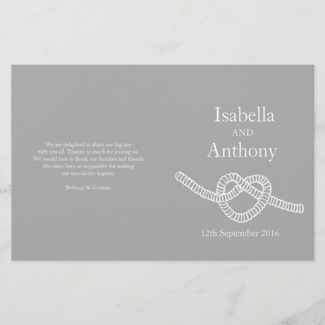 Heart tie the knot wedding programs (Front)