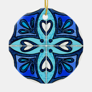 Heart Tiles Inspired by Portuguese Azulejos Blue Ceramic Tree Decoration