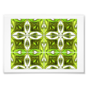 Heart Tiles Inspired by Portuguese Azulejos Green Photo Print