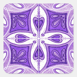 Heart Tiles Inspired by Portuguese Azulejos Purple Square Sticker