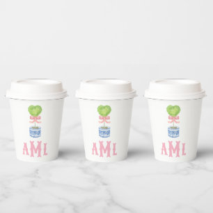 Heart Topiary Garden   Monogram Paper Cups