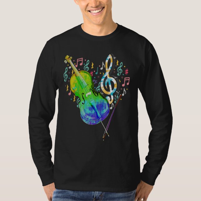 Heart Treble Clef Cello Player Music Notes Cellist T-Shirt (Front)