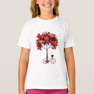 Heart Tree Bicycle Romantic Valentine Girls' Basic T-Shirt