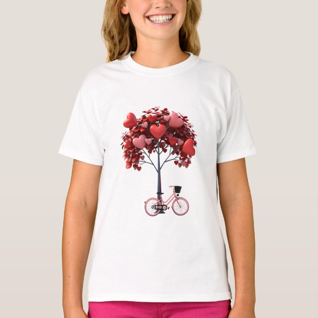 Heart Tree Bicycle Romantic Valentine Girls' Basic T-Shirt (Front)