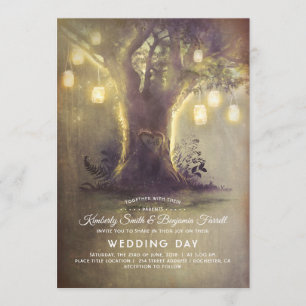 Heart Tree Mason Jar Lights Rustic Country Wedding Invitation