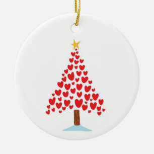 HEART TREE/MERRY CHRISTMAS ON BACK CERAMIC TREE DECORATION