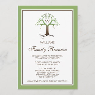 Heart tree monogram initial family reunion invite