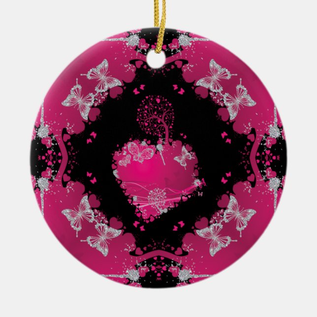 Heart Tree Of Love & Butterflies Ceramic Tree Decoration (Front)