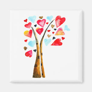 Heart tree valentines watercolor art magnet