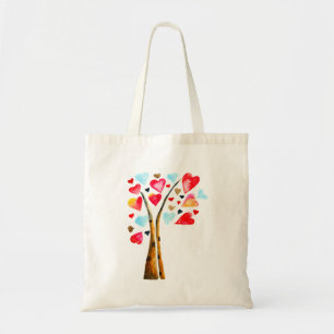 Heart tree valentines watercolor art tote bag
