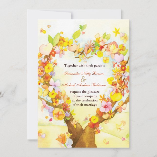 Heart Tree Watercolor Wedding Invitation (Front)