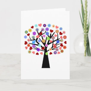 Heart tree with a pair of love birds greeting card