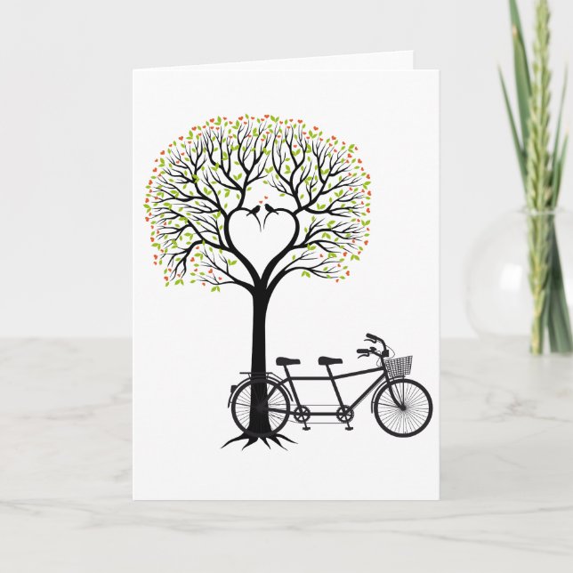 Heart tree with birds and tandem bicycle card (Front)