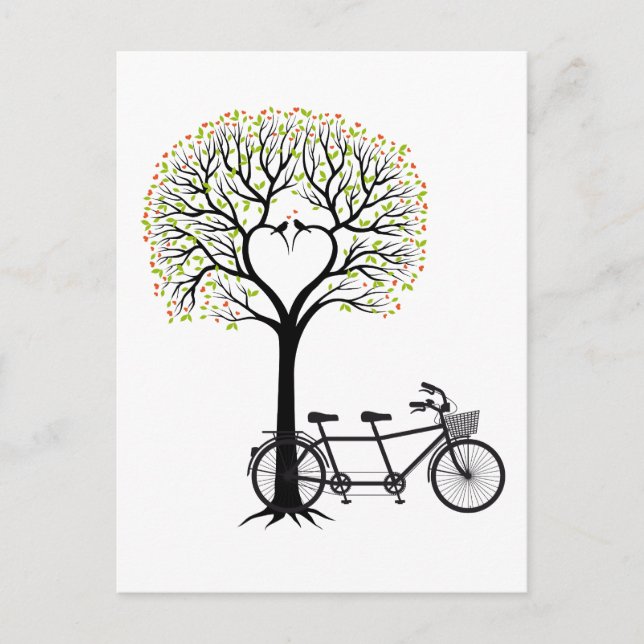 Heart tree with birds and tandem bicycle postcard (Front)