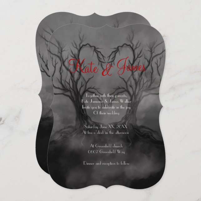 Heart Trees Dark & Moody Gothic Wedding Invitation (Front/Back)