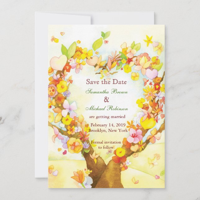 Heart Trees Watercolor Wedding Save the Date (Front)
