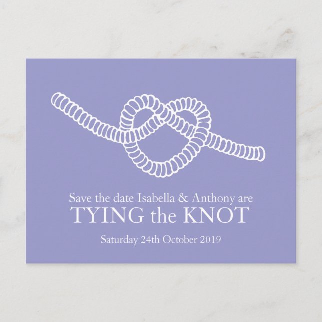 Heart Tying the Knot wedding save the date card (Front)