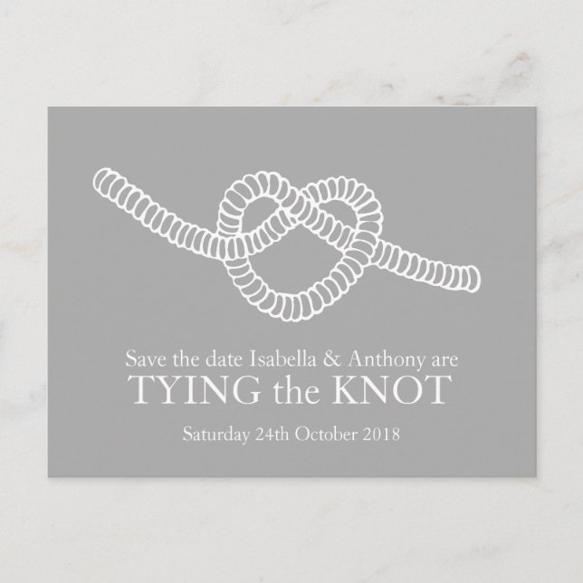 Heart Tying the Knot wedding save the date card (Front)