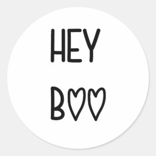Heart Typography Hey Boo Classic Round Sticker