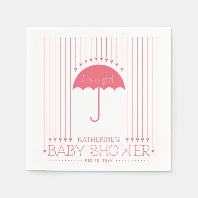 Heart & Umbrella | Girl Baby Shower Paper Napkin (Front)