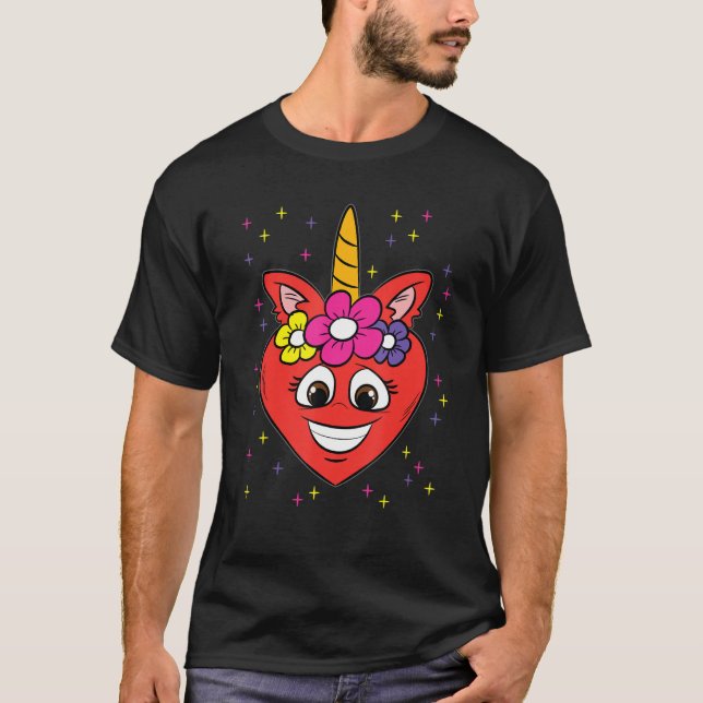 Heart Unicorn Face Valentines Day Cute Rainbow Mag T-Shirt (Front)