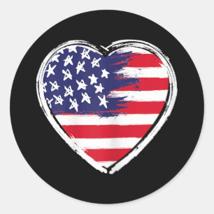 Heart US Flag 4th of July Patriotic American Stars Classic Round Sticker