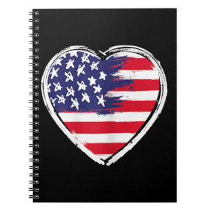 Heart US Flag 4th of July Patriotic American Stars Notebook
